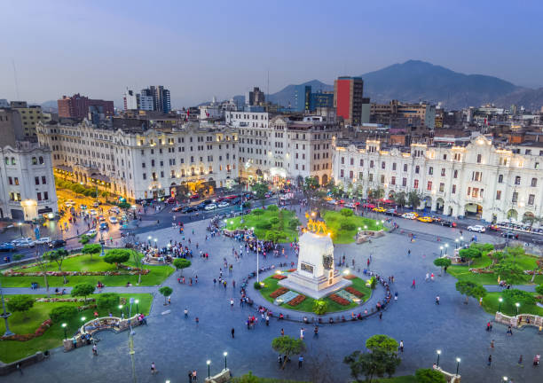 LIMA, PERU: Panoramic view of San Martin square.